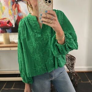 Impressions Boutique Vibrant Green Embroidered Blouse